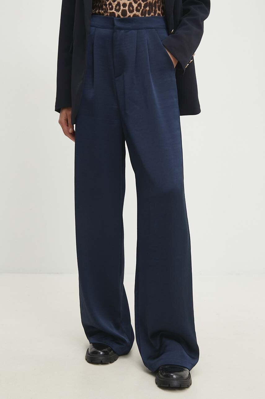 Answear Lab pantaloni femei, culoarea albastru marin, lat, high waist