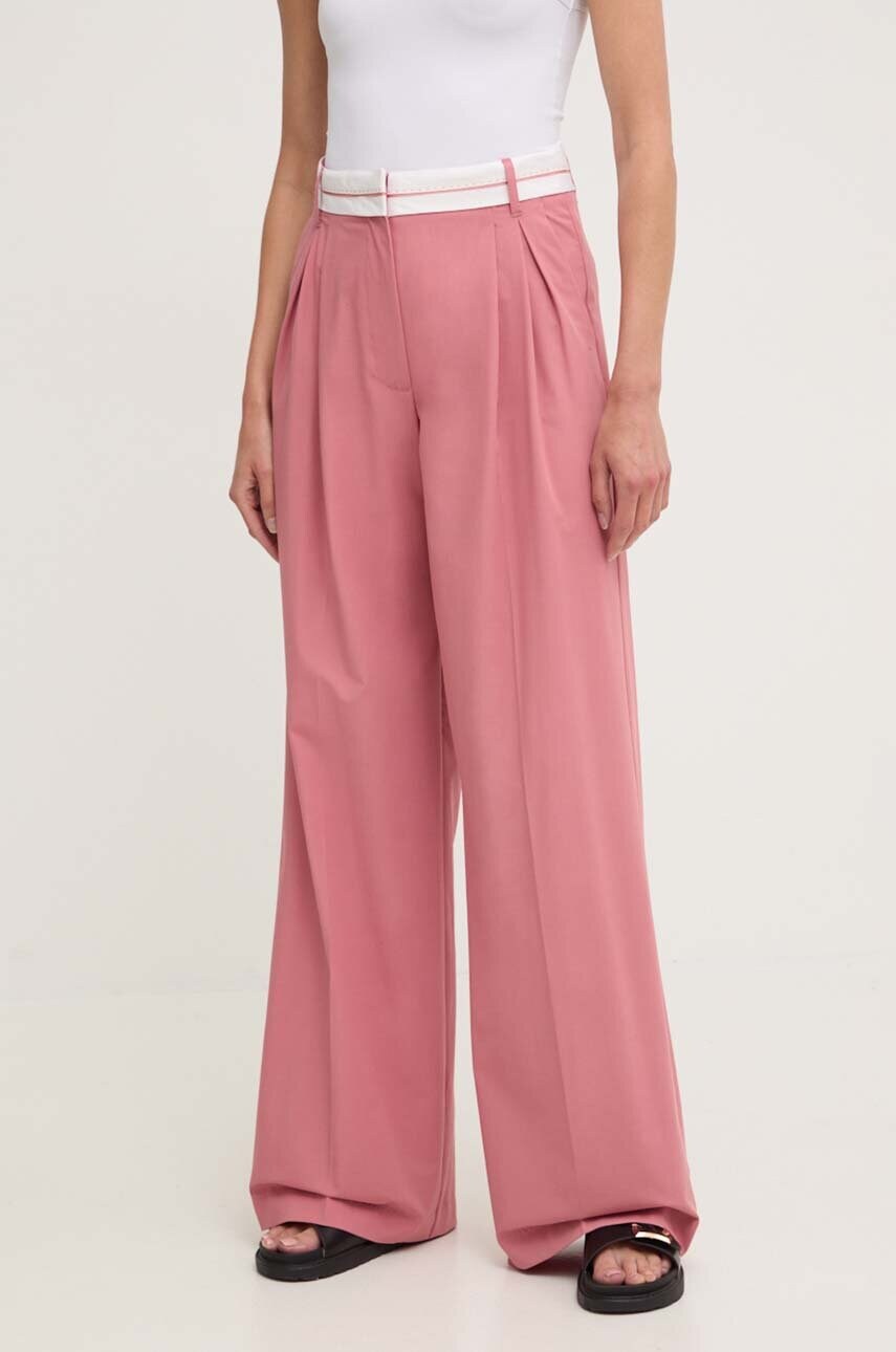 Answear Lab pantaloni femei, culoarea roz, lat, high waist