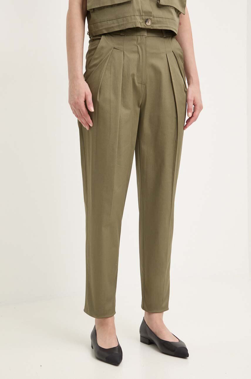 Answear Lab pantaloni de bumbac culoarea verde, drept, high waist