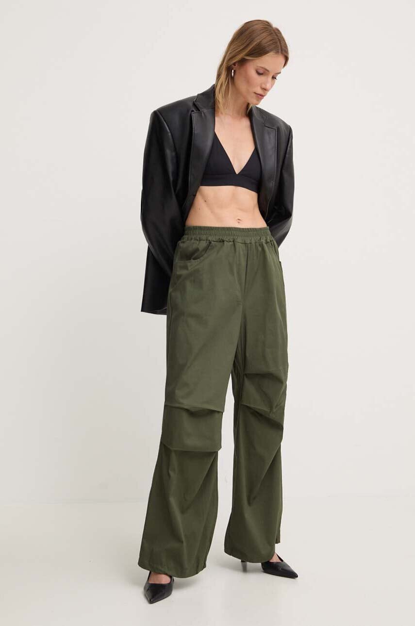 Answear Lab pantaloni femei, culoarea verde, drept, high waist
