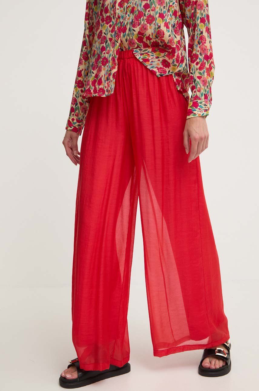 Answear Lab pantaloni din in culoarea rosu, lat, high waist