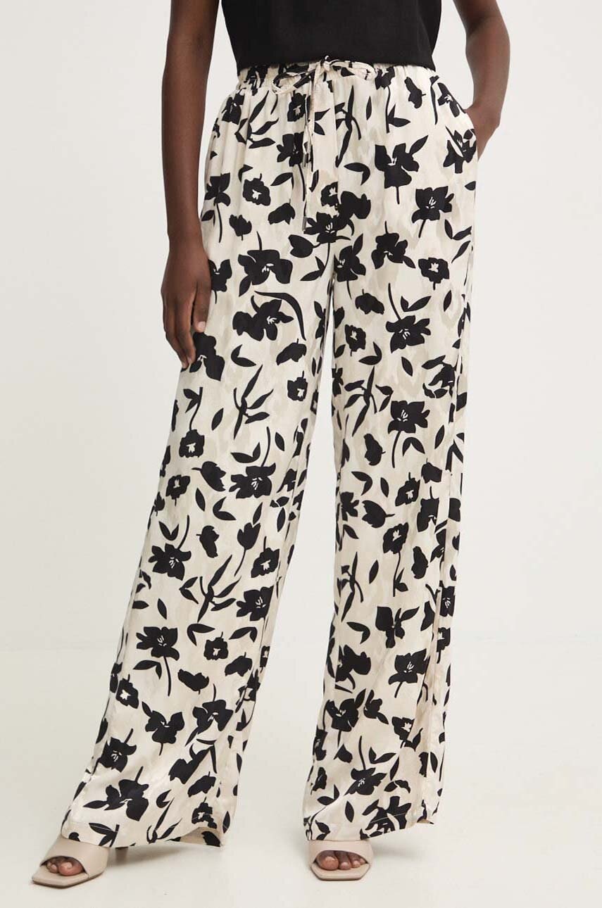 Answear Lab pantaloni femei, culoarea bej, drept, high waist
