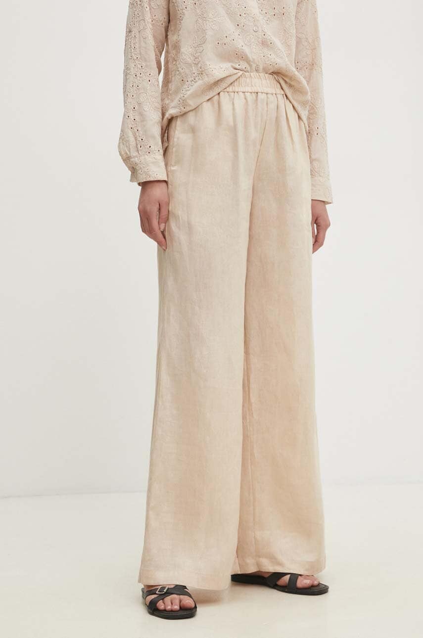 Answear Lab pantaloni din in culoarea bej, drept, high waist