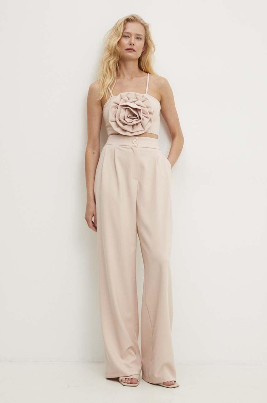 Answear Lab pantaloni femei, culoarea bej, lat, high waist Answear Lab pantaloni femei, culoarea bej, lat, high waist