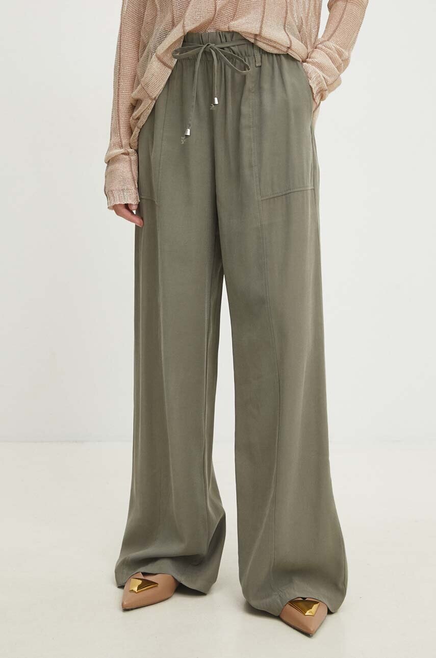 Answear Lab pantaloni femei, culoarea verde, drept, high waist