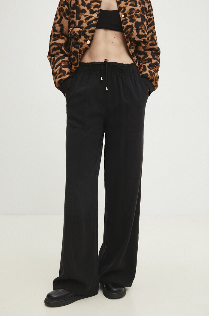 Answear Lab pantaloni femei, culoarea negru, drept, high waist