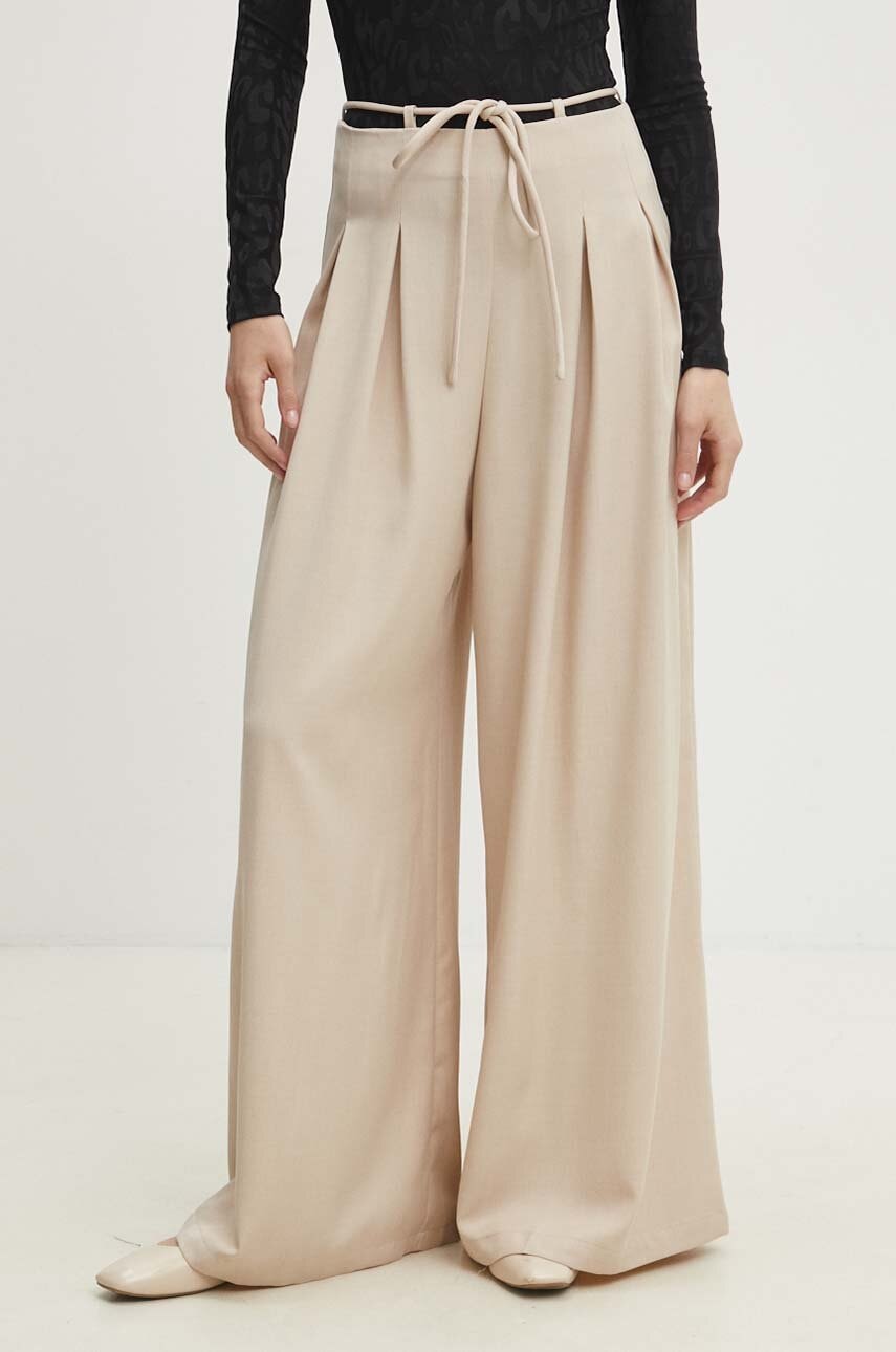 Answear Lab pantaloni femei, culoarea bej, lat, high waist Answear Lab pantaloni femei, culoarea bej, lat, high waist