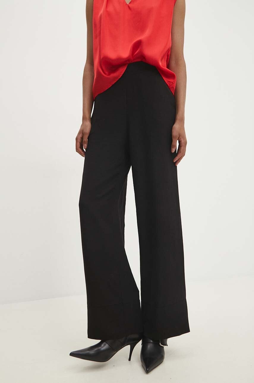 Levně Kalhoty s lněnou směsí Answear Lab černá barva, jednoduché, high waist