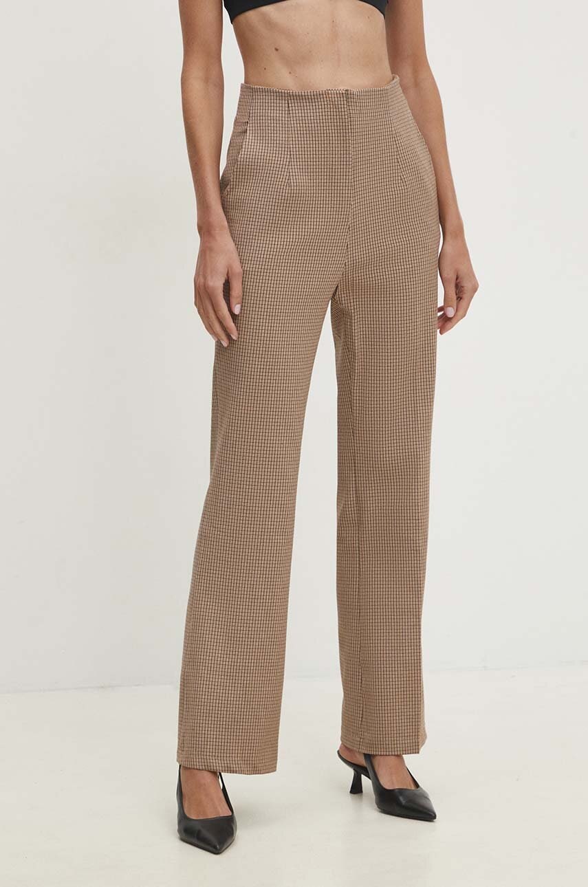 Answear Lab pantaloni femei, culoarea bej, drept, high waist