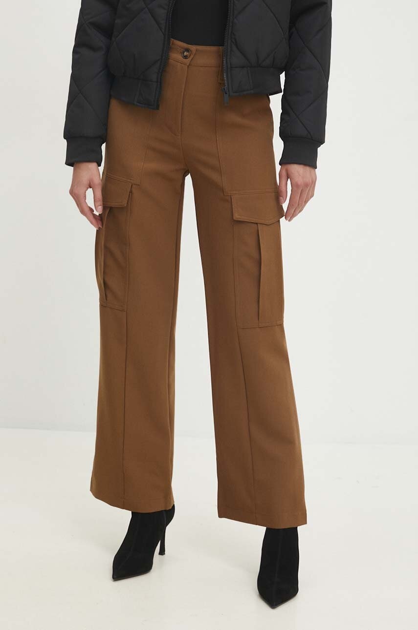 Answear Lab pantaloni femei, culoarea maro, drept, high waist