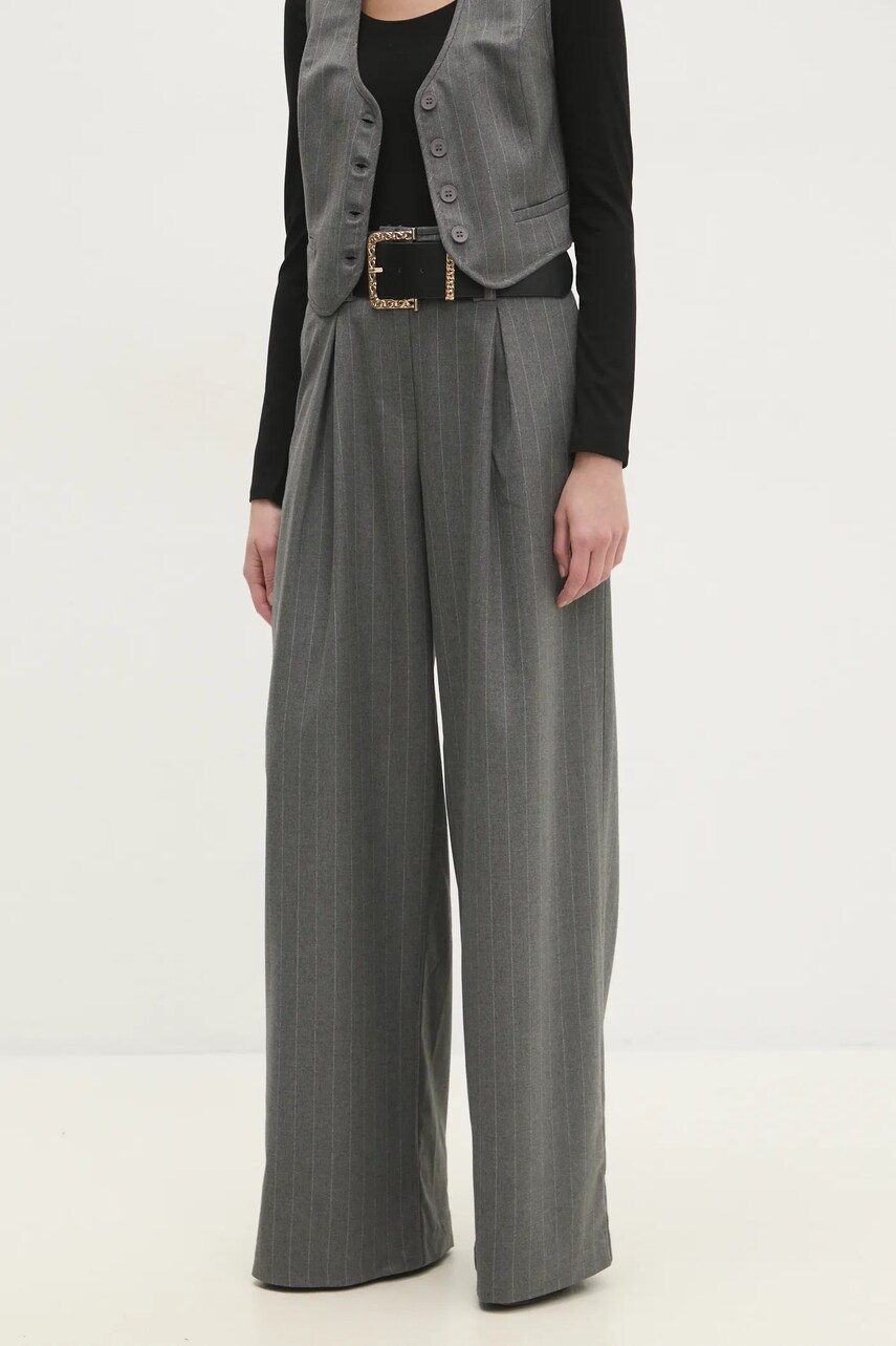 Levně Kalhoty Answear Lab dámské, šedá barva, jednoduché, high waist