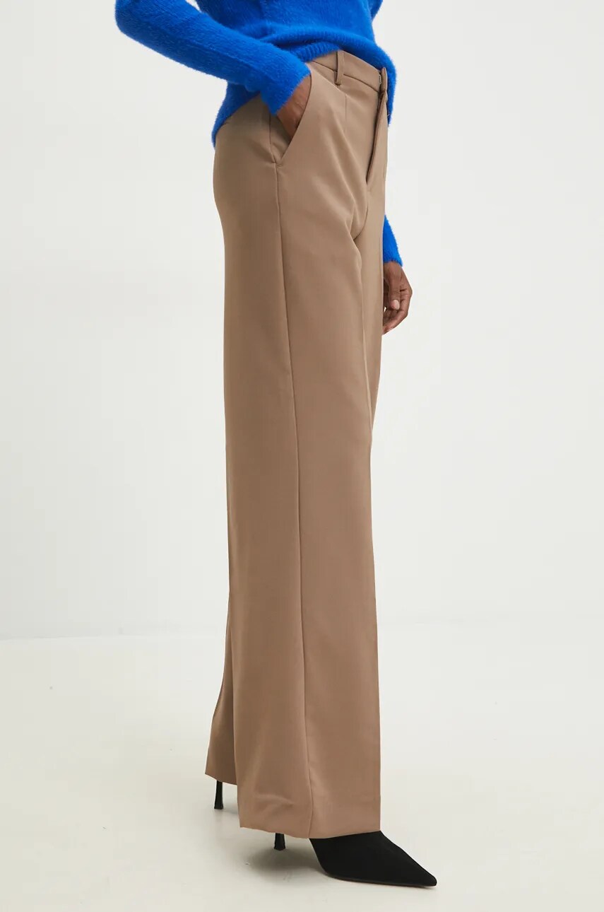 Answear Lab pantaloni femei, culoarea bej, drept, high waist