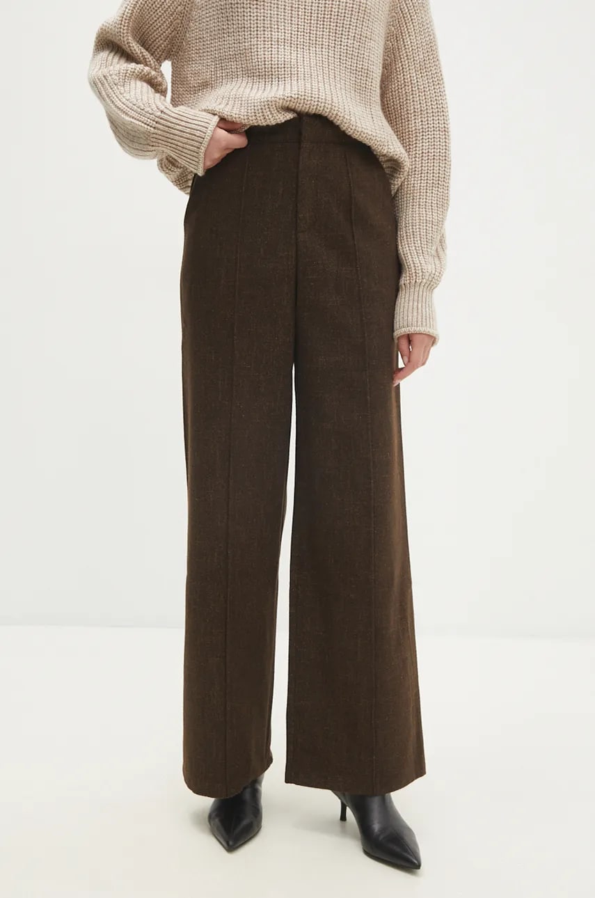 Answear Lab pantaloni femei, culoarea maro, drept, high waist Answear Lab pantaloni femei, culoarea maro, drept, high waist