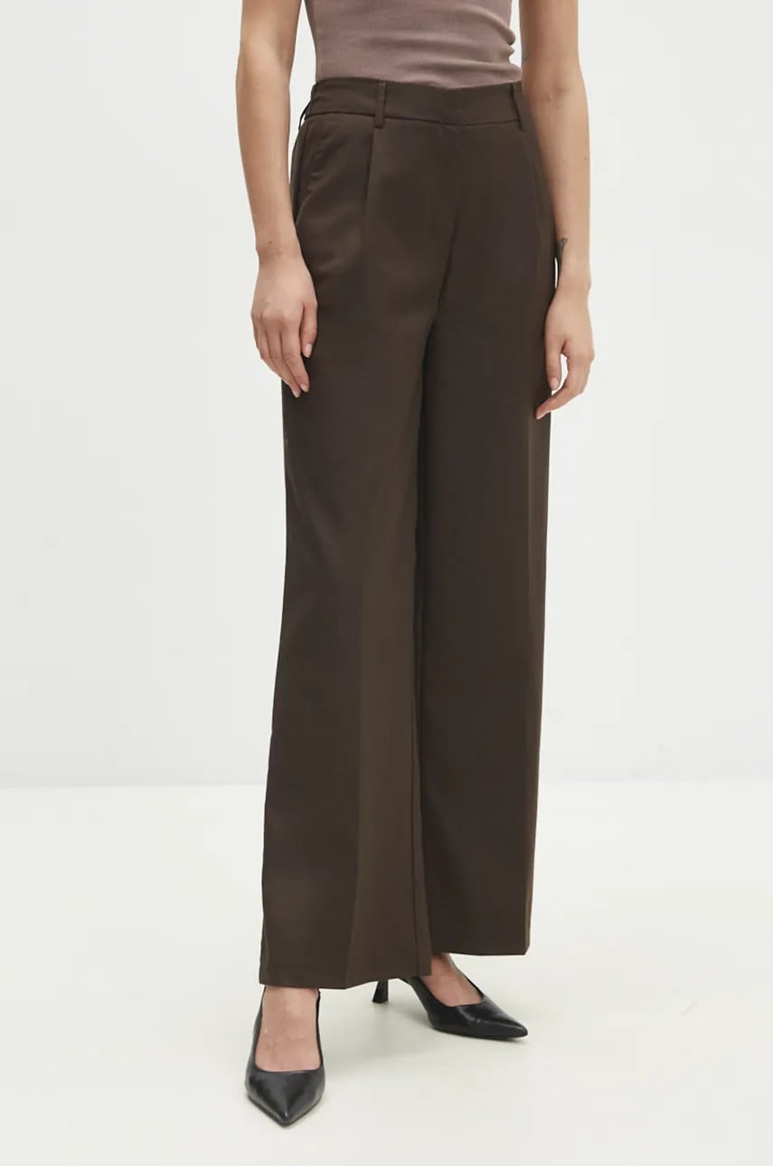 Answear Lab pantaloni femei, culoarea maro, drept, high waist Answear Lab pantaloni femei, culoarea maro, drept, high waist