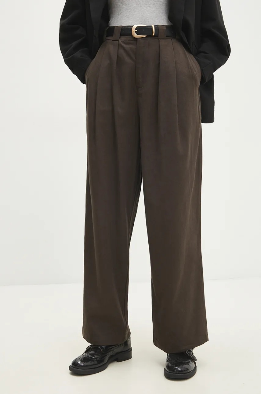 Answear Lab pantaloni femei, culoarea verde, fason tigareta, high waist