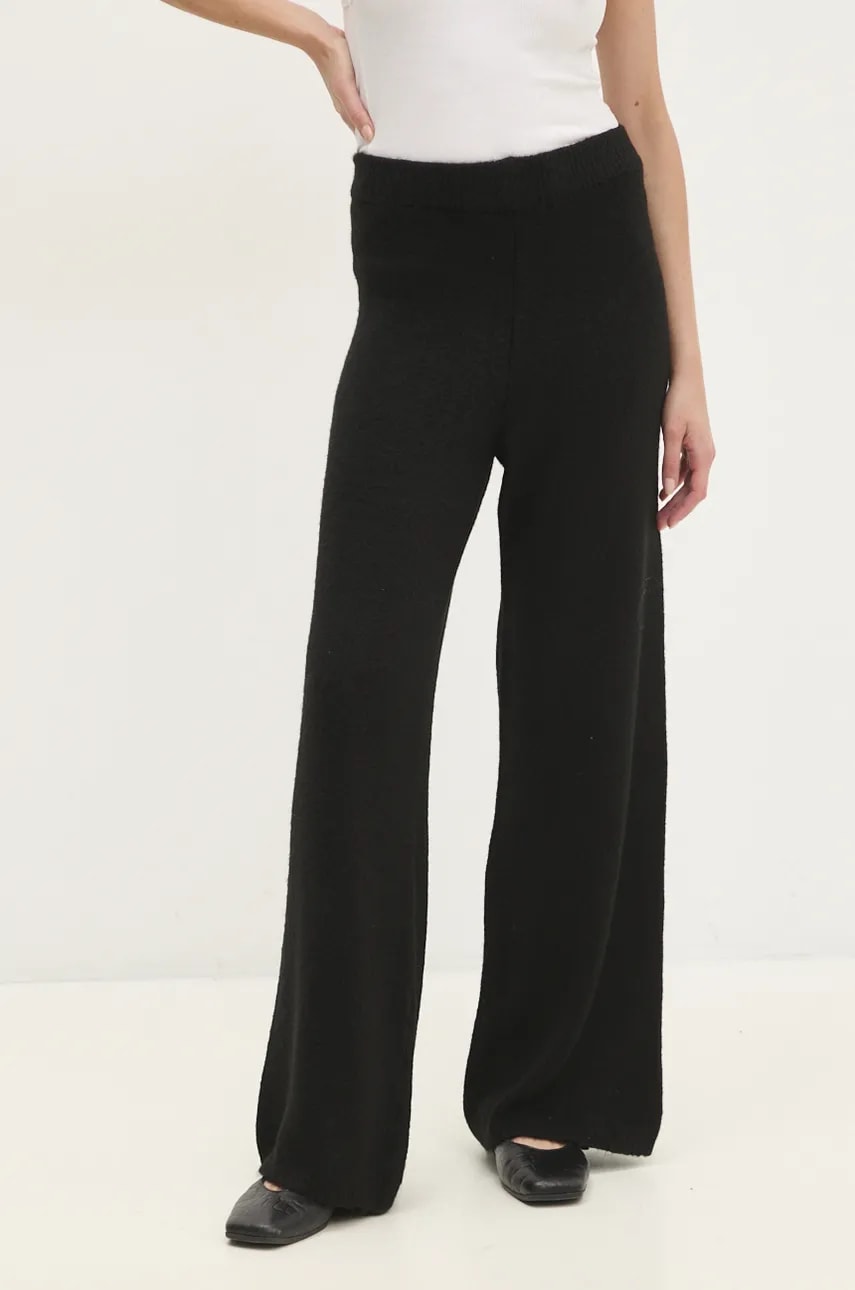 Answear Lab pantaloni din lână culoarea negru, drept, high waist