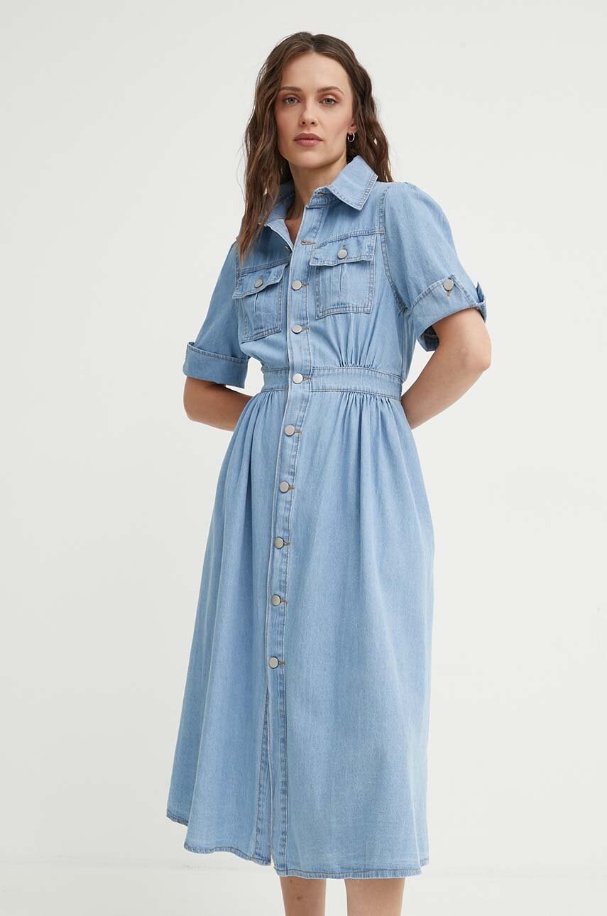 

Дънкова рокля Answear Lab в синьо среднодълга разкроена, Син