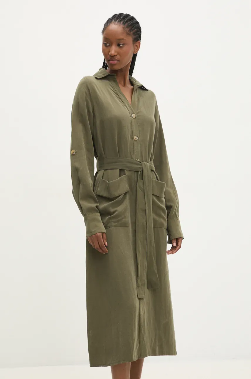 Answear Lab rochie culoarea verde, midi, evazată