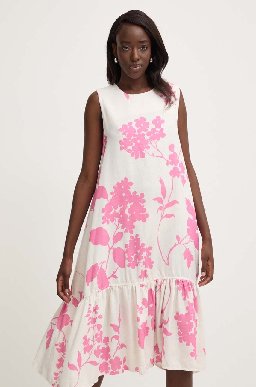 

Памучна рокля Answear Lab в розово къса разкроена, Розов