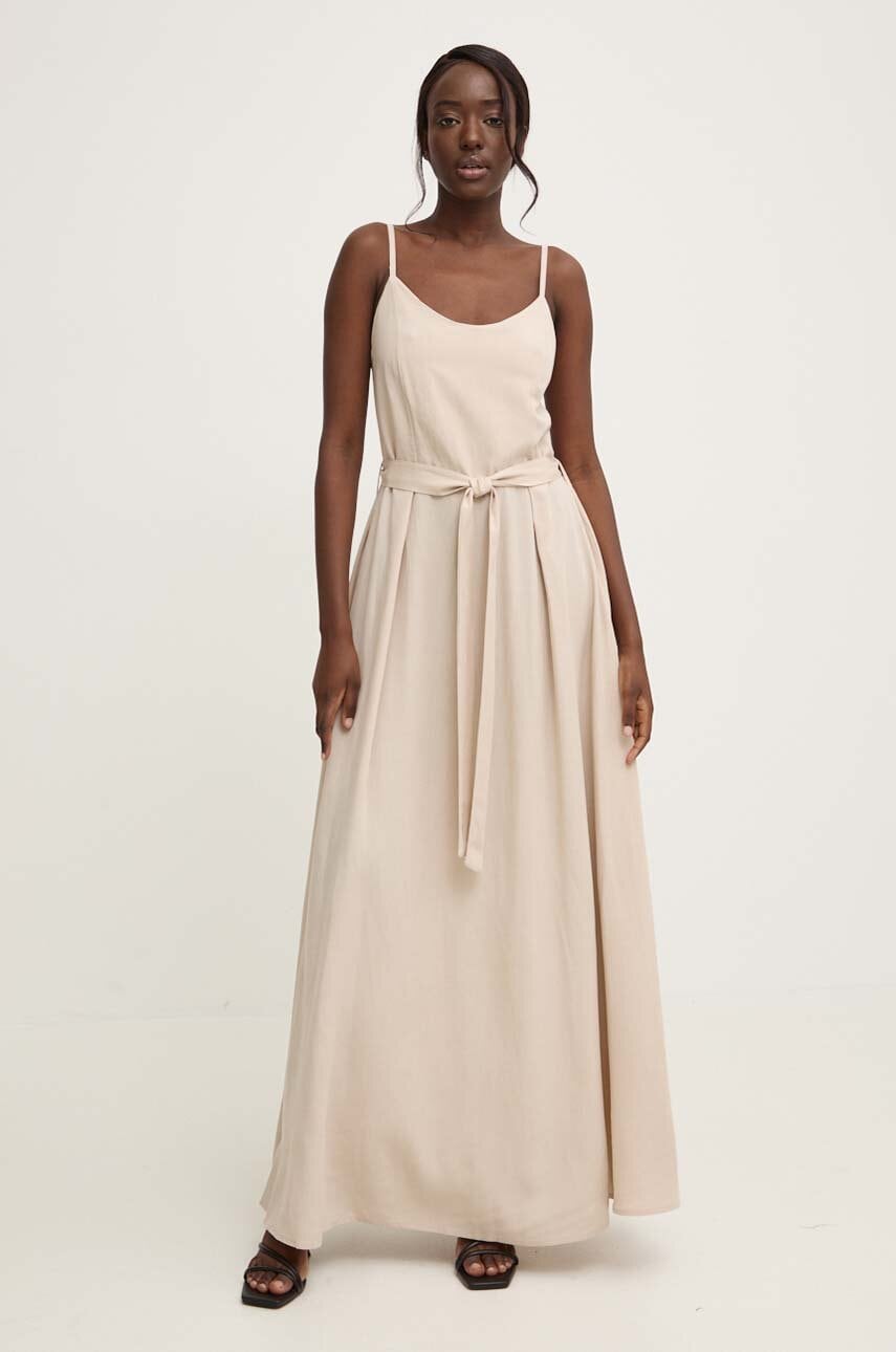 Answear Lab rochie din in culoarea bej, maxi, evazati