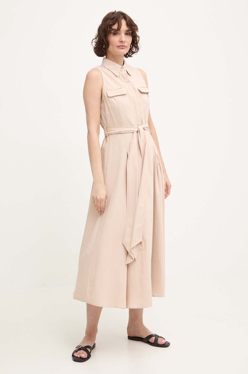 Answear Lab rochie culoarea bej, midi, evazati Answear Lab rochie culoarea bej, midi, evazati