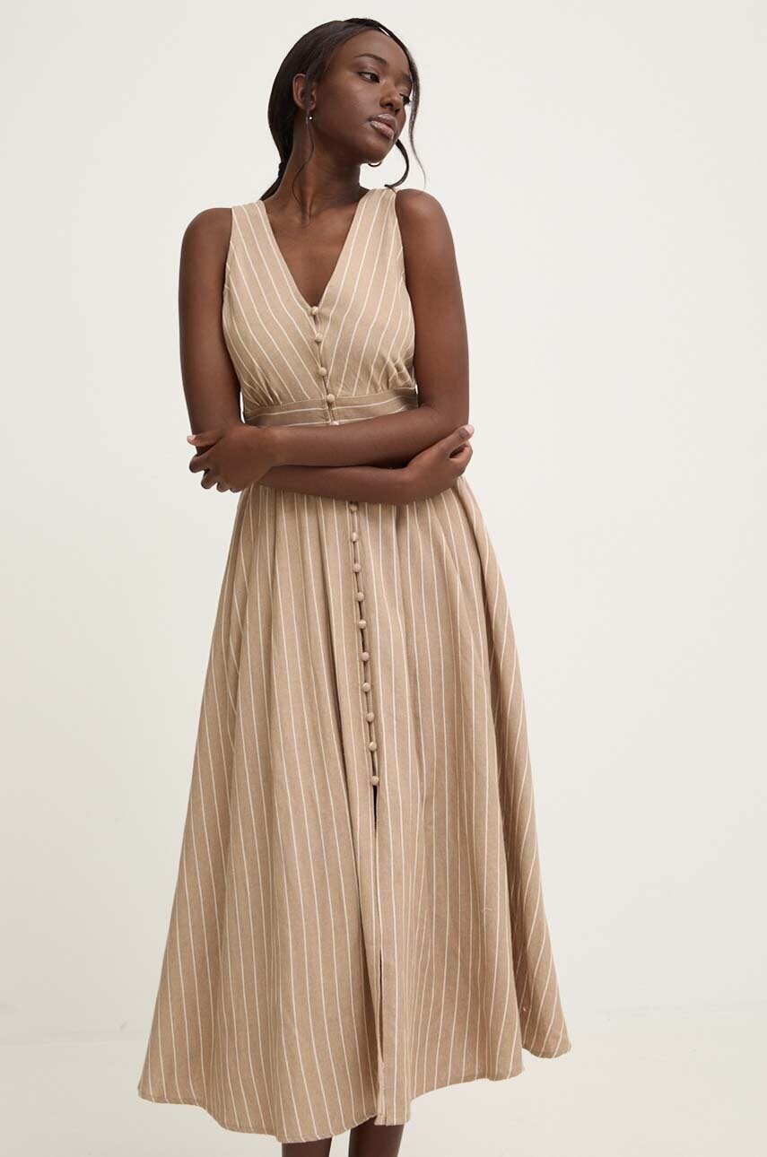 Answear Lab rochie culoarea bej, maxi, evazată