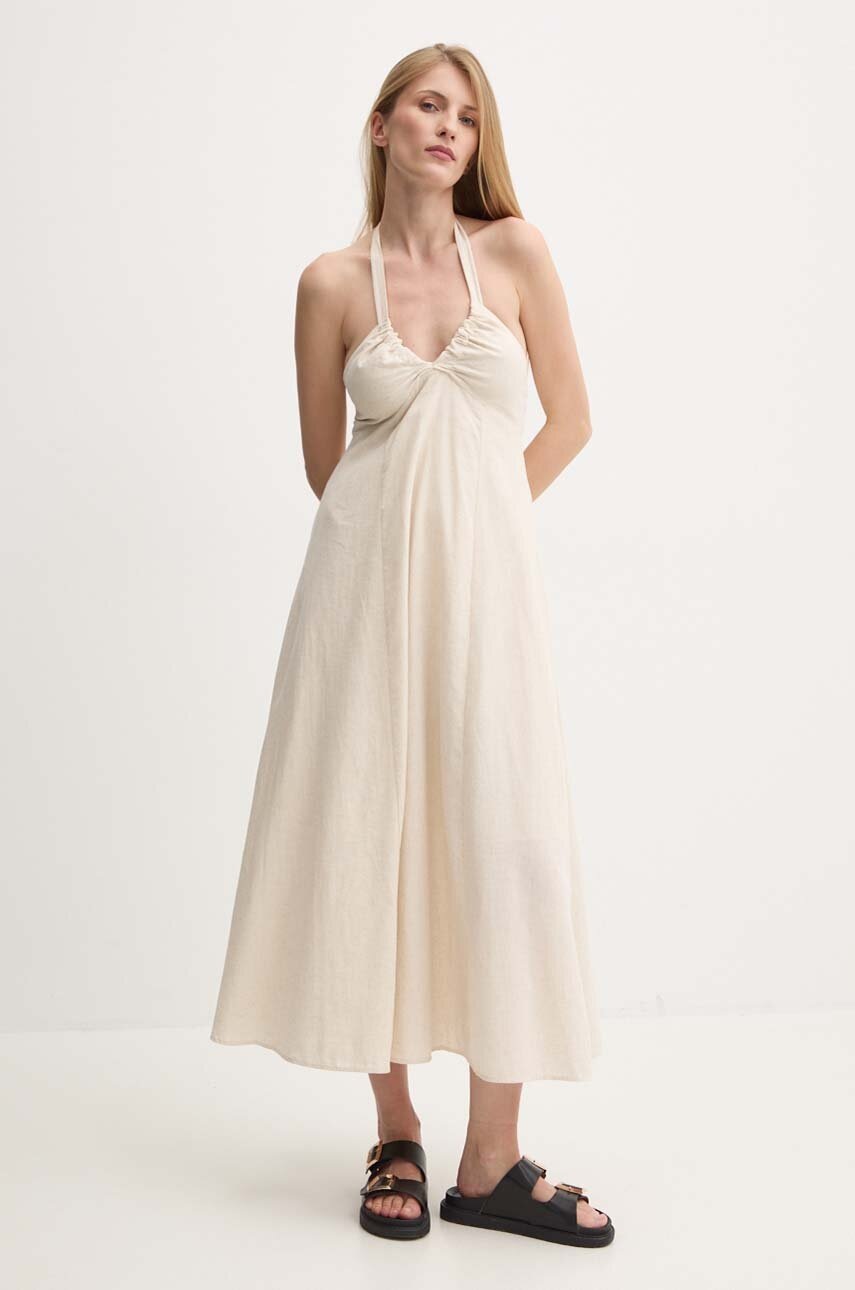 Answear Lab rochie culoarea bej, midi, evazată