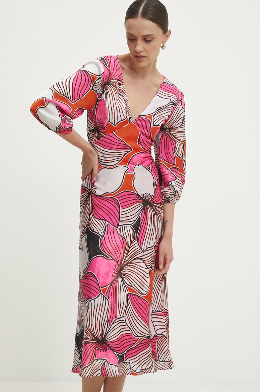 Answear Lab rochie culoarea roz, midi, evazati Answear Lab rochie culoarea roz, midi, evazati