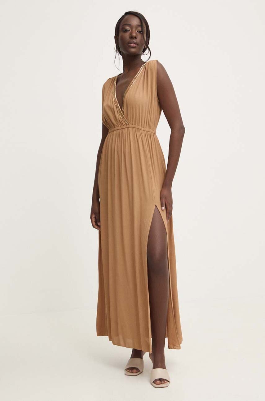 Answear Lab rochie culoarea maro, maxi, evazati Answear Lab rochie culoarea maro, maxi, evazati