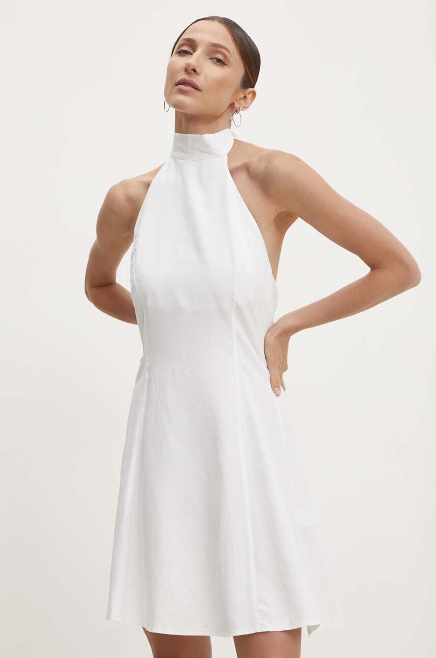 Answear Lab rochie din in culoarea alb, mini, evazati