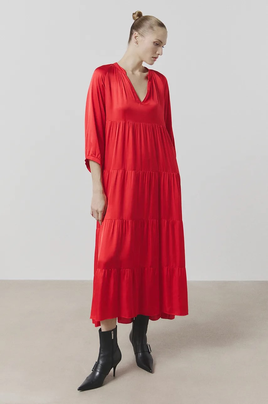 Answear Lab rochie culoarea rosu, maxi, evazati Answear Lab rochie culoarea rosu, maxi, evazati
