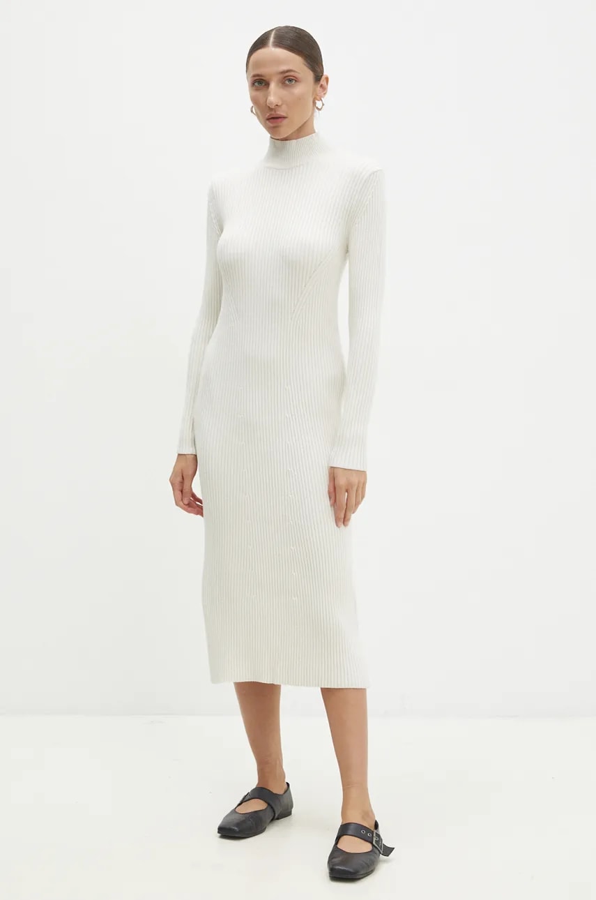 Answear Lab rochie culoarea bej, midi, mulată