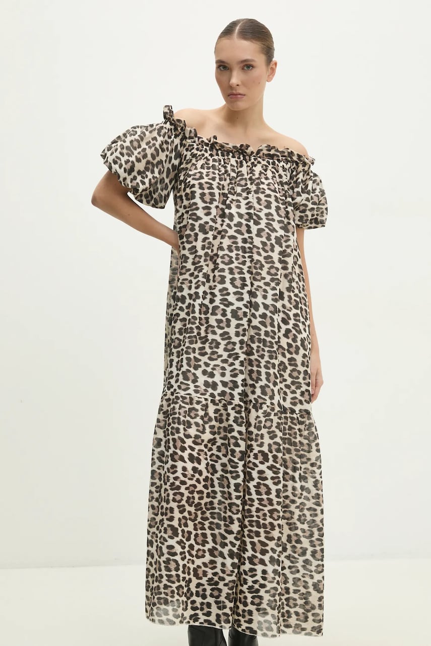 Answear Lab rochie din bumbac culoarea bej, maxi, evazati Answear Lab rochie din bumbac culoarea bej, maxi, evazati