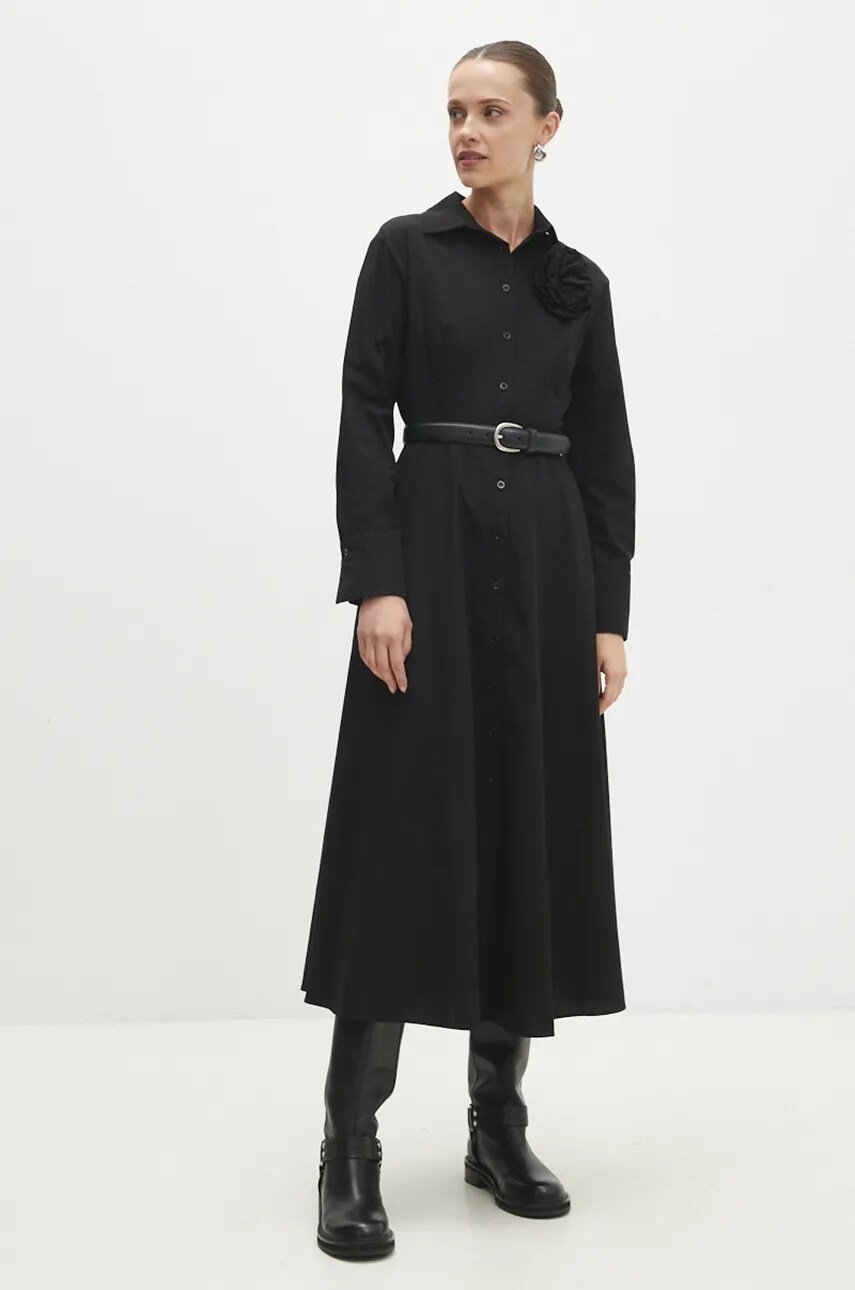 Хлопковое платье Answear Lab цвет чёрный midi расклешённая Хлопковое платье Answear Lab цвет чёрный midi расклешённая