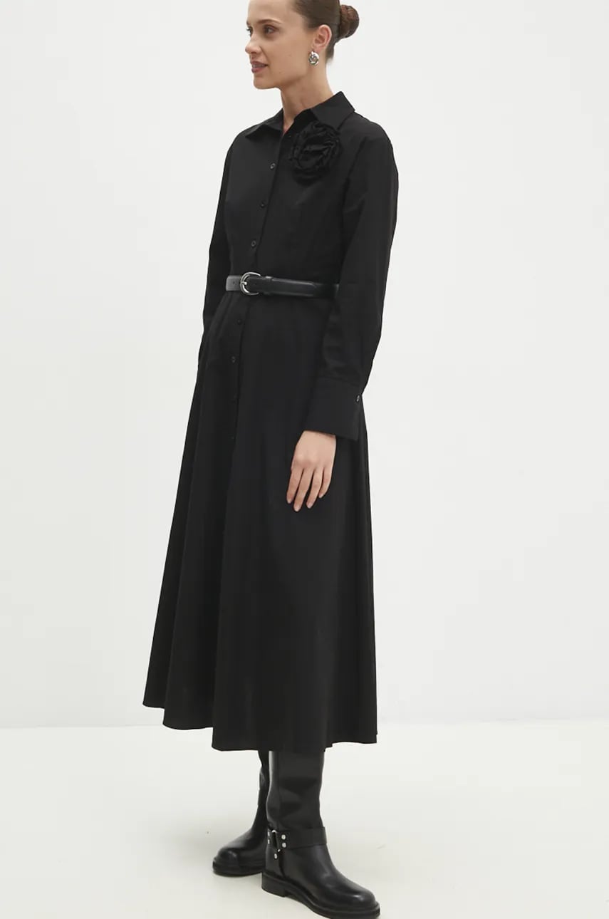 Answear Lab rochie din bumbac culoarea negru, midi, evazati Answear Lab rochie din bumbac culoarea negru, midi, evazati