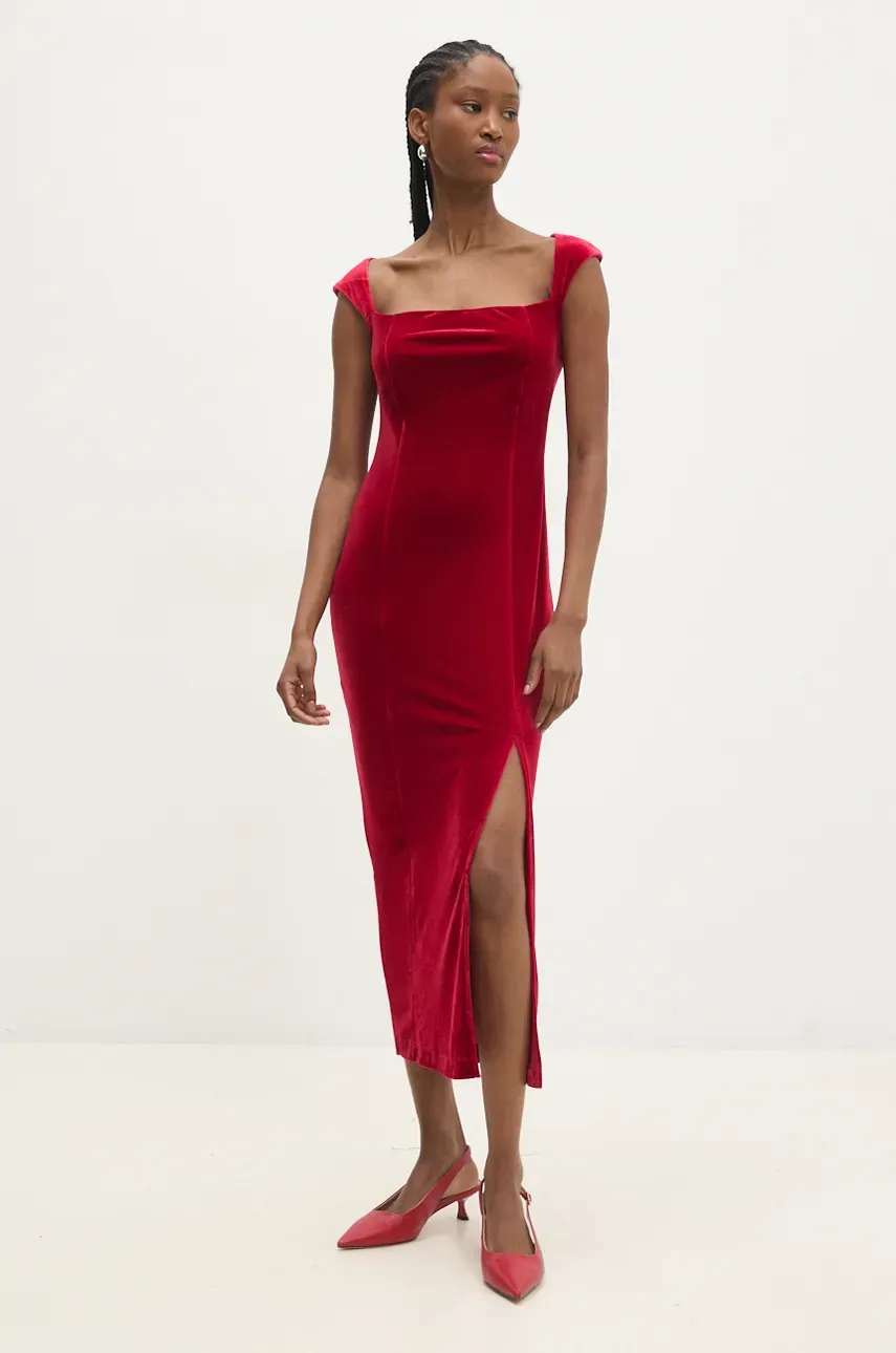 Answear Lab rochie de catifea culoarea rosu, midi, mulată