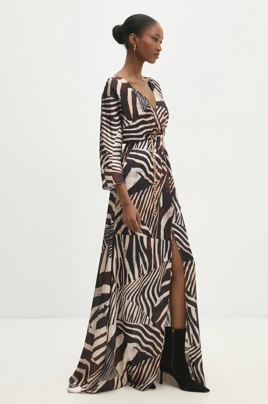 Answear Lab rochie culoarea maro, maxi, evazată