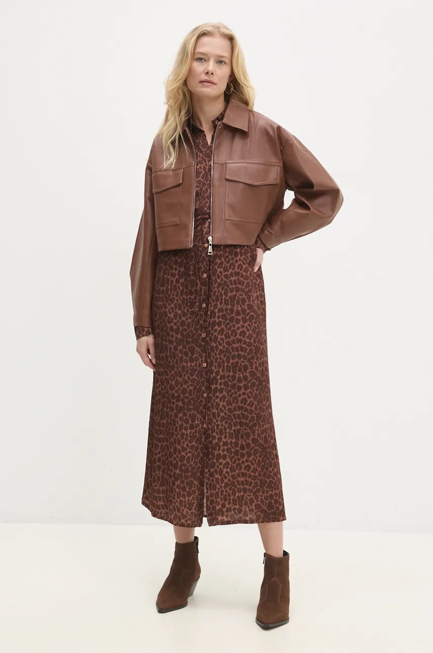 Платье Answear Lab цвет коричневый maxi расклешённая Платье Answear Lab цвет коричневый maxi расклешённая