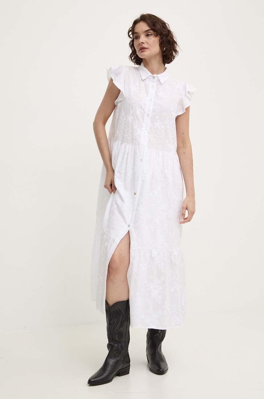 Answear Lab rochie din bumbac culoarea alb, midi, evazati Answear Lab rochie din bumbac culoarea alb, midi, evazati
