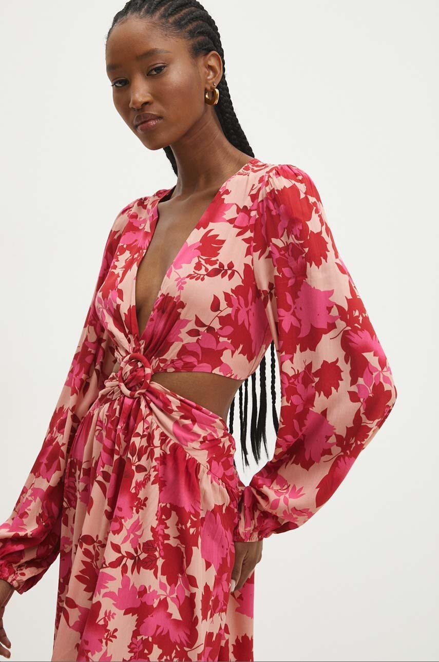 Answear Lab rochie culoarea roz, midi, evazată