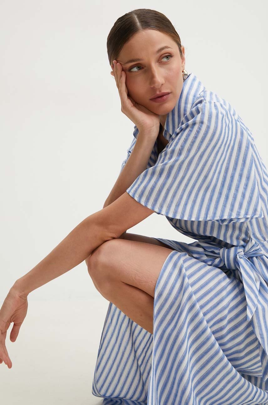 

Памучна рокля Answear Lab в синьо дълга разкроена, Син