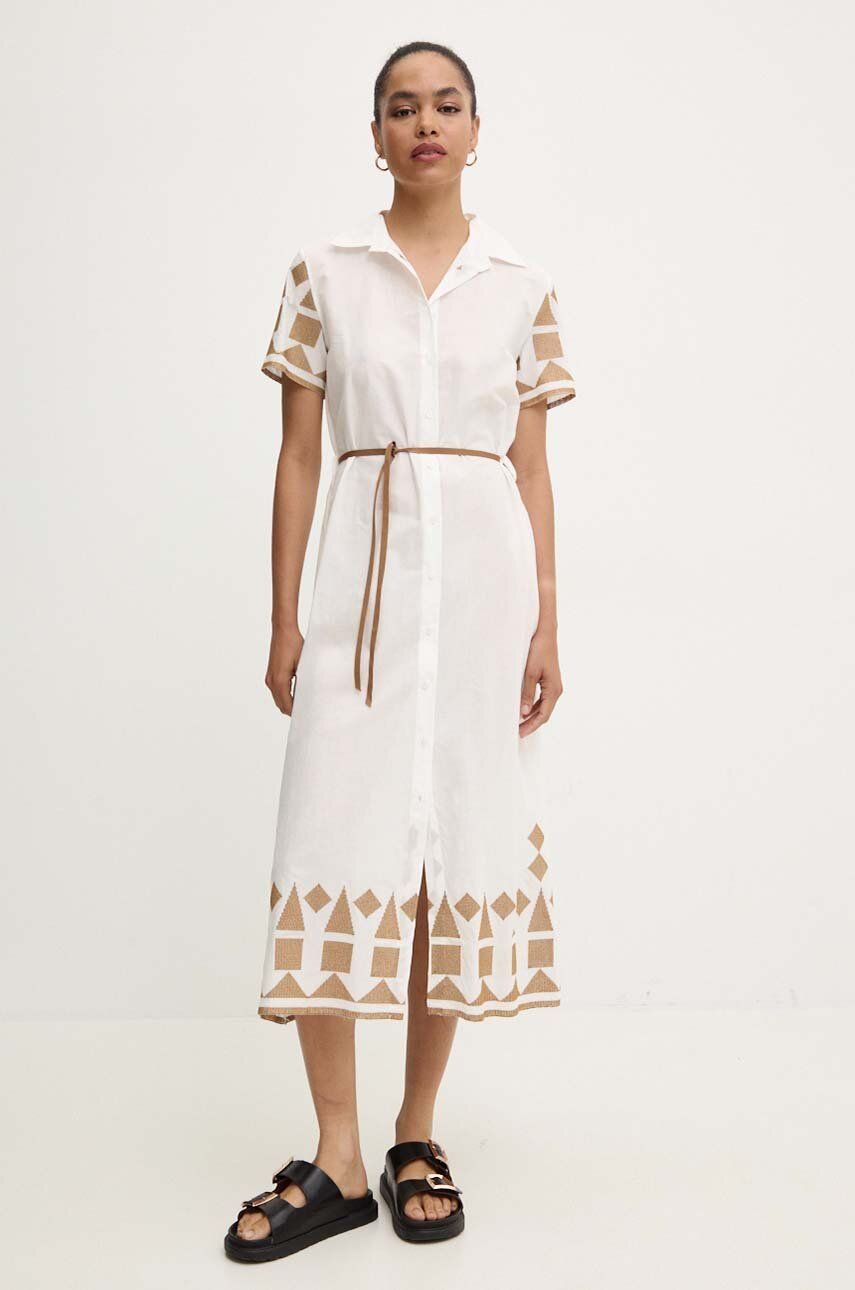 Answear Lab rochie din bumbac culoarea alb, midi, evazată