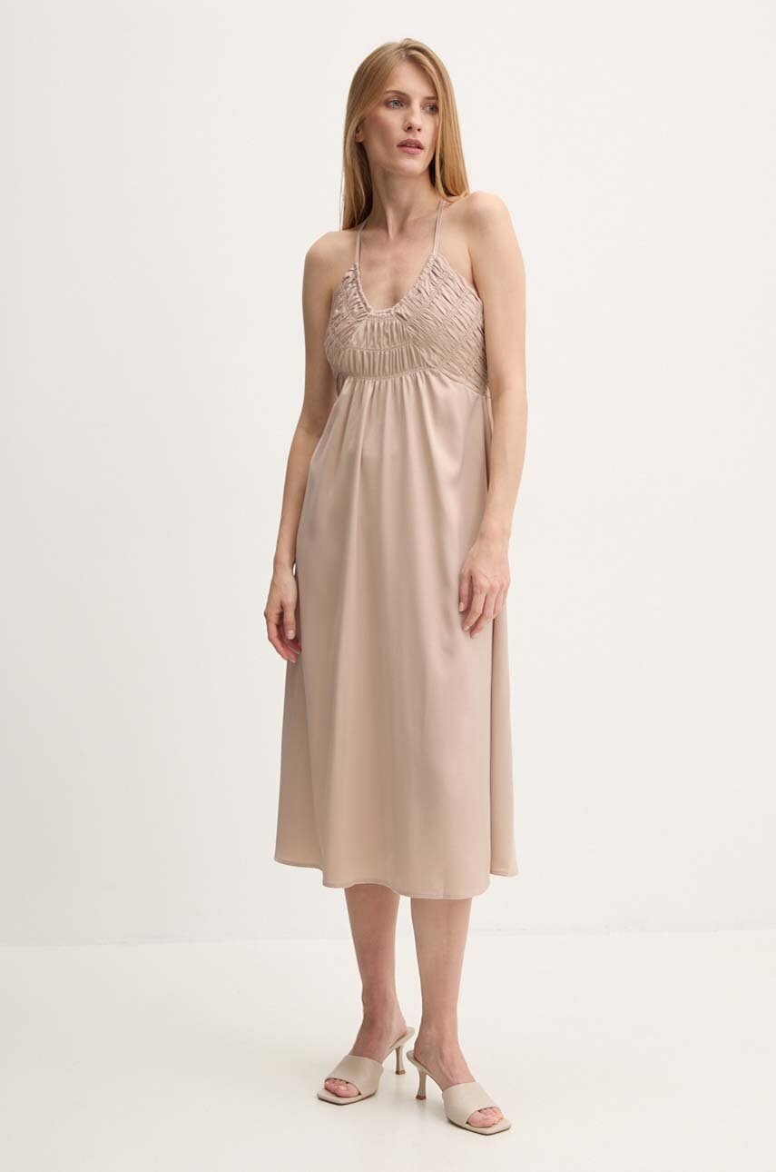 Answear Lab rochie culoarea bej, midi, evazată