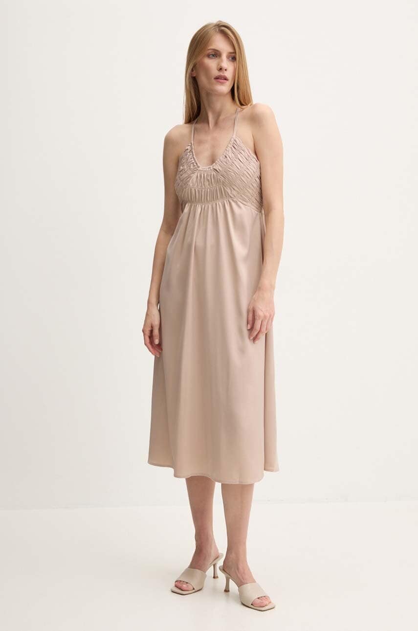 Answear Lab rochie culoarea bej, midi, evazati Answear Lab rochie culoarea bej, midi, evazati