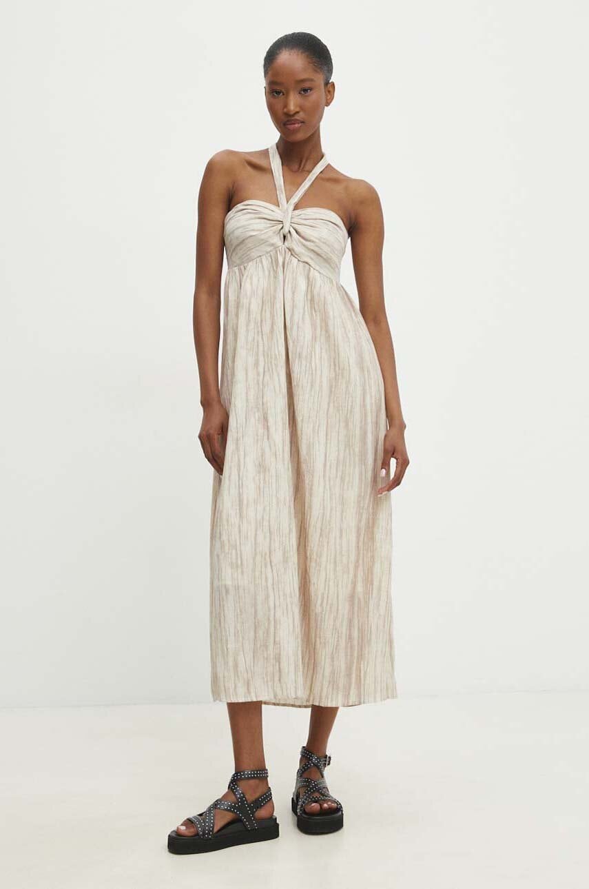 Answear Lab rochie din in culoarea bej, midi, evazată