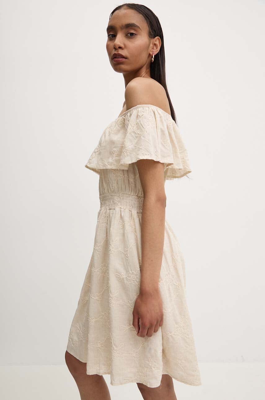 Answear Lab rochie din in culoarea bej, mini, evazati Answear Lab rochie din in culoarea bej, mini, evazati