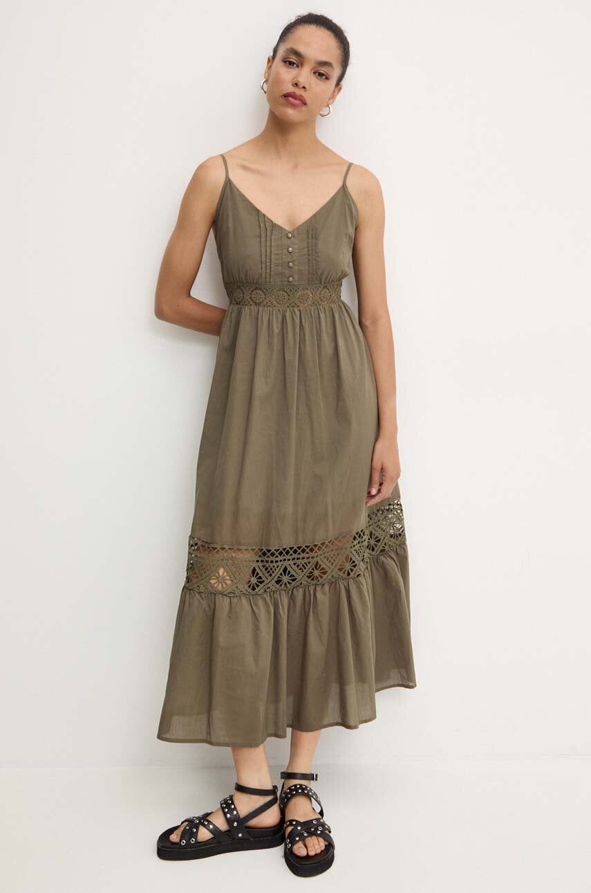 Answear Lab rochie din bumbac culoarea verde, midi, evazati Answear Lab rochie din bumbac culoarea verde, midi, evazati