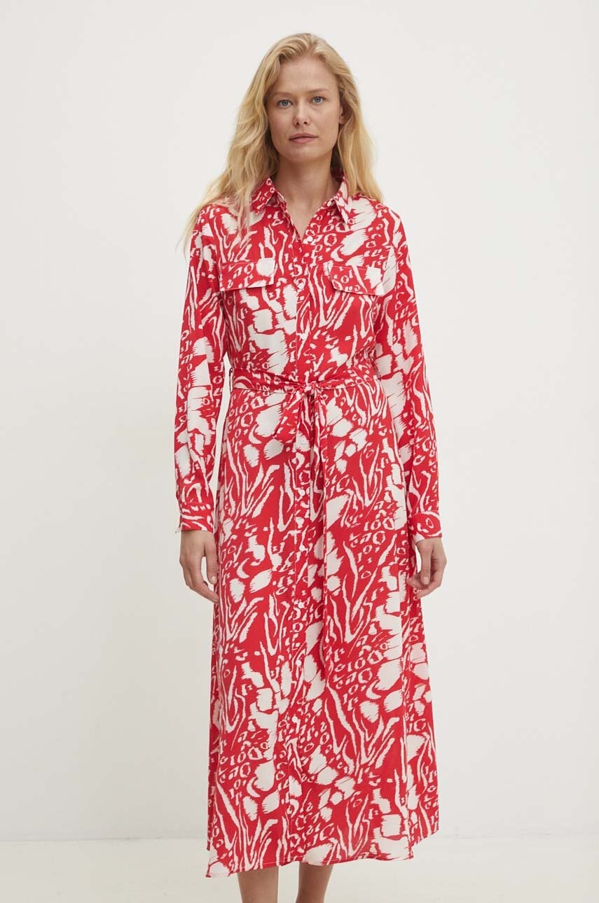 Answear Lab rochie culoarea rosu, midi, evazată