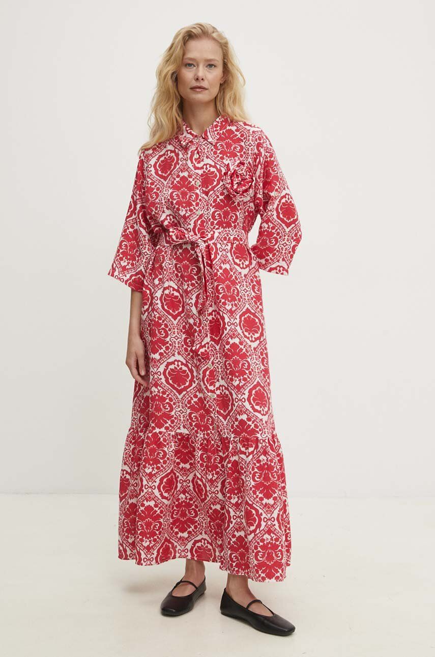 Answear Lab rochie din in culoarea rosu, maxi, evazată