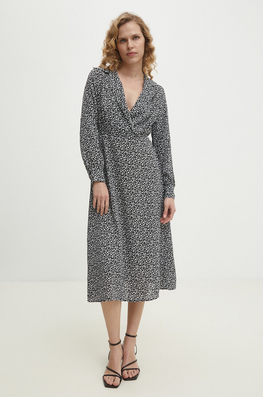 Answear Lab rochie culoarea negru, midi, evazată